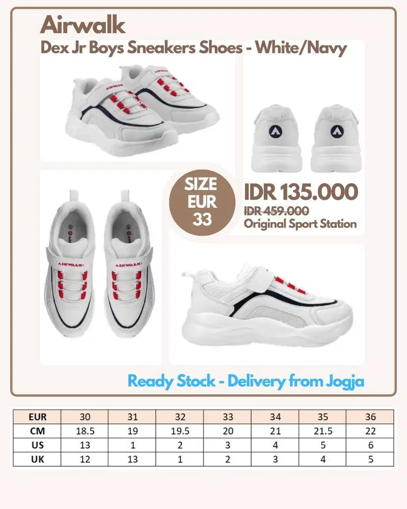Airwalk Dex Jr Boys Shoes - White Navy | Sepatu Anak Lak-laki Size 33