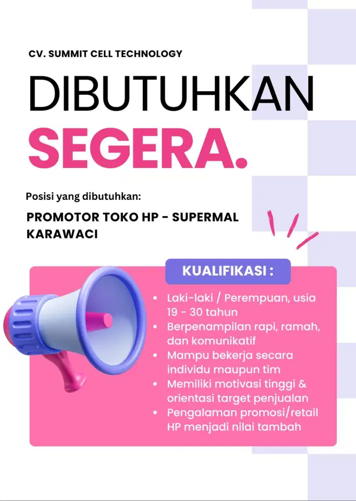Dicari Promotor Toko HP – Supermal Karawaci