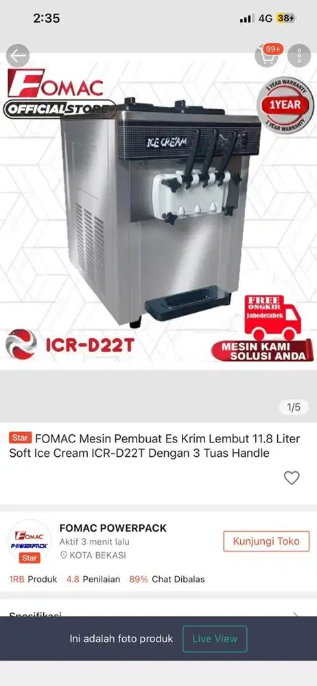 Mesin Ice Cream Fomac 11.8 ltr ICR -D22T