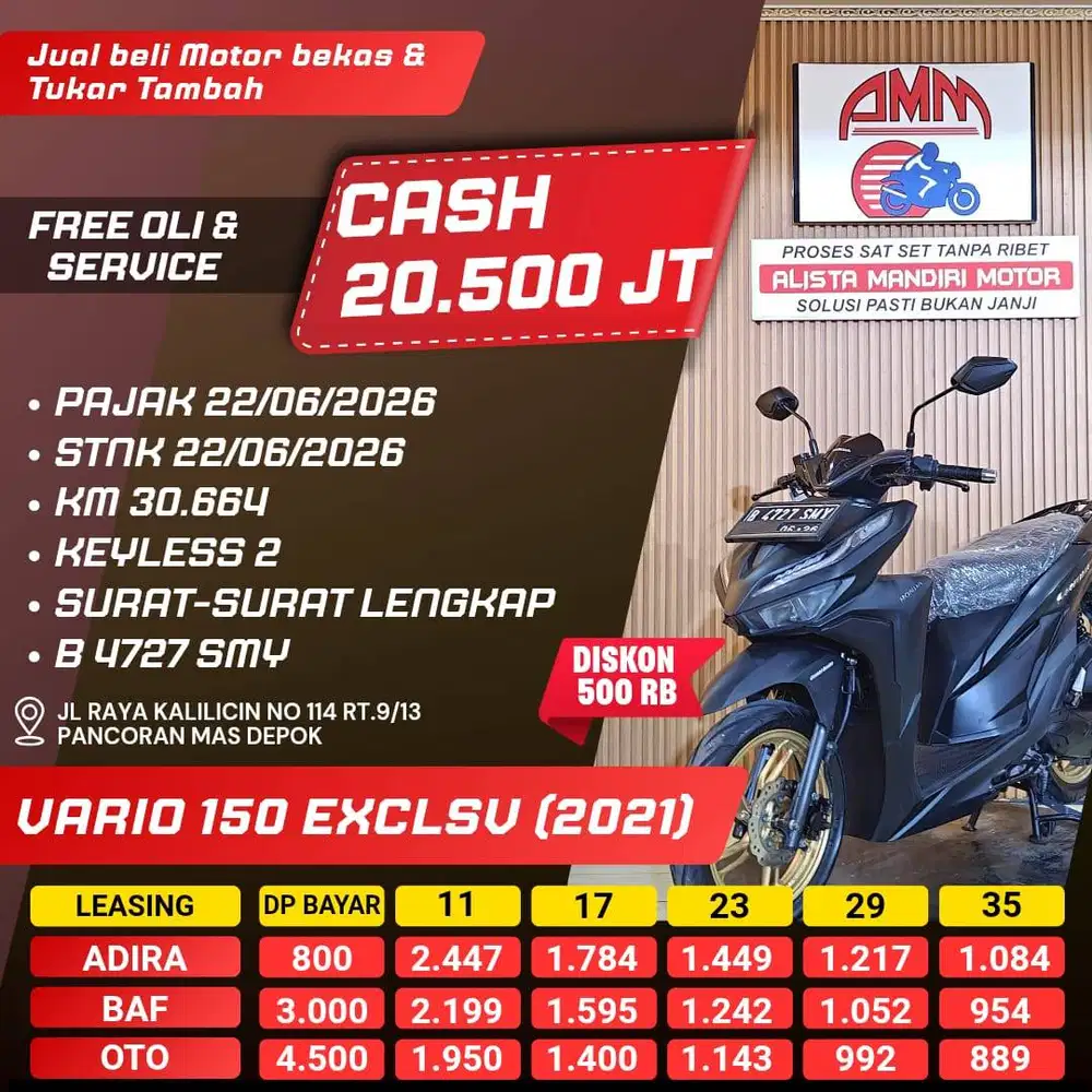 VARIO 150 EXCLSV 2021 DP 800 PAJAK HIDUP REMOT 2 CASH / KREDIT ALISTA
