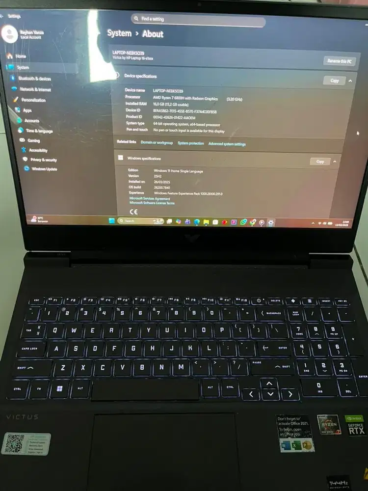 Laptop Victus 16 AMD RYZEN 7
