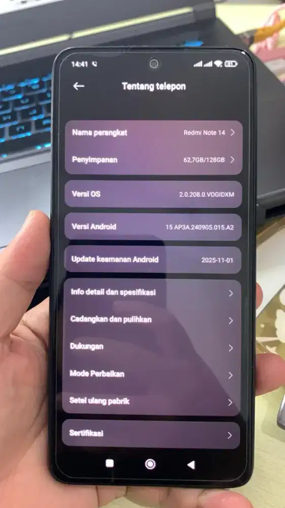 Xiaomi redmi note 14 4G ram 8/128 masih garansi 5bulan