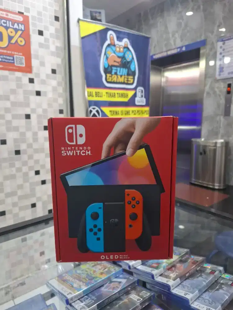 Nintendo switch oled neon red blue 128gb full games