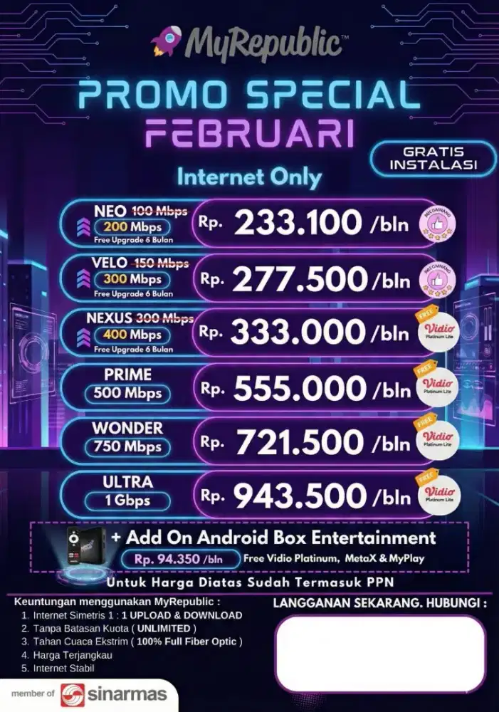 PROMO BULAN FEBRUARI MyRepublic 200Mbps hanya Rp. 233.100ribu