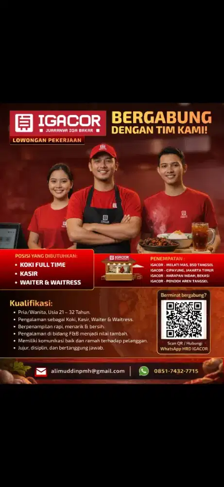 Lowongan Kerja Igacor Iga Cobek Bakar – Koki, Kasir & Waiters