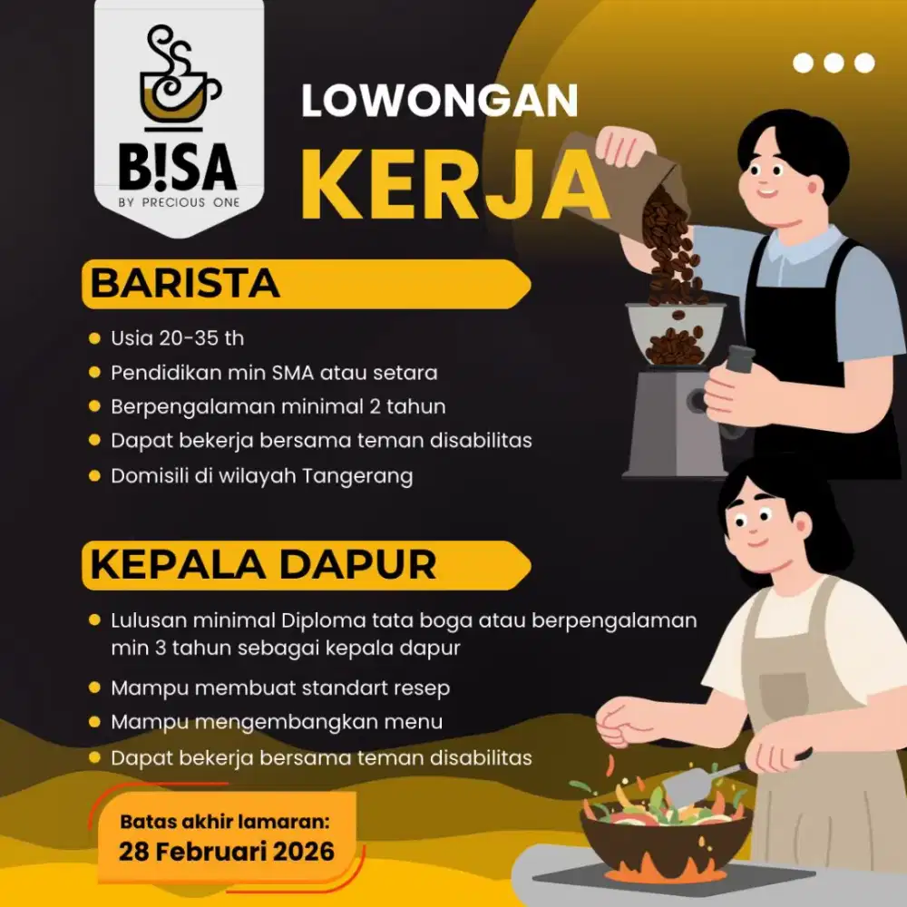 Lowongan Barista dan Kepala Dapur