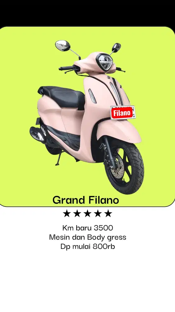 Km baru 3500 dp 800rb aja Yamaha Grand Filano mulus KTP luar bs kredit