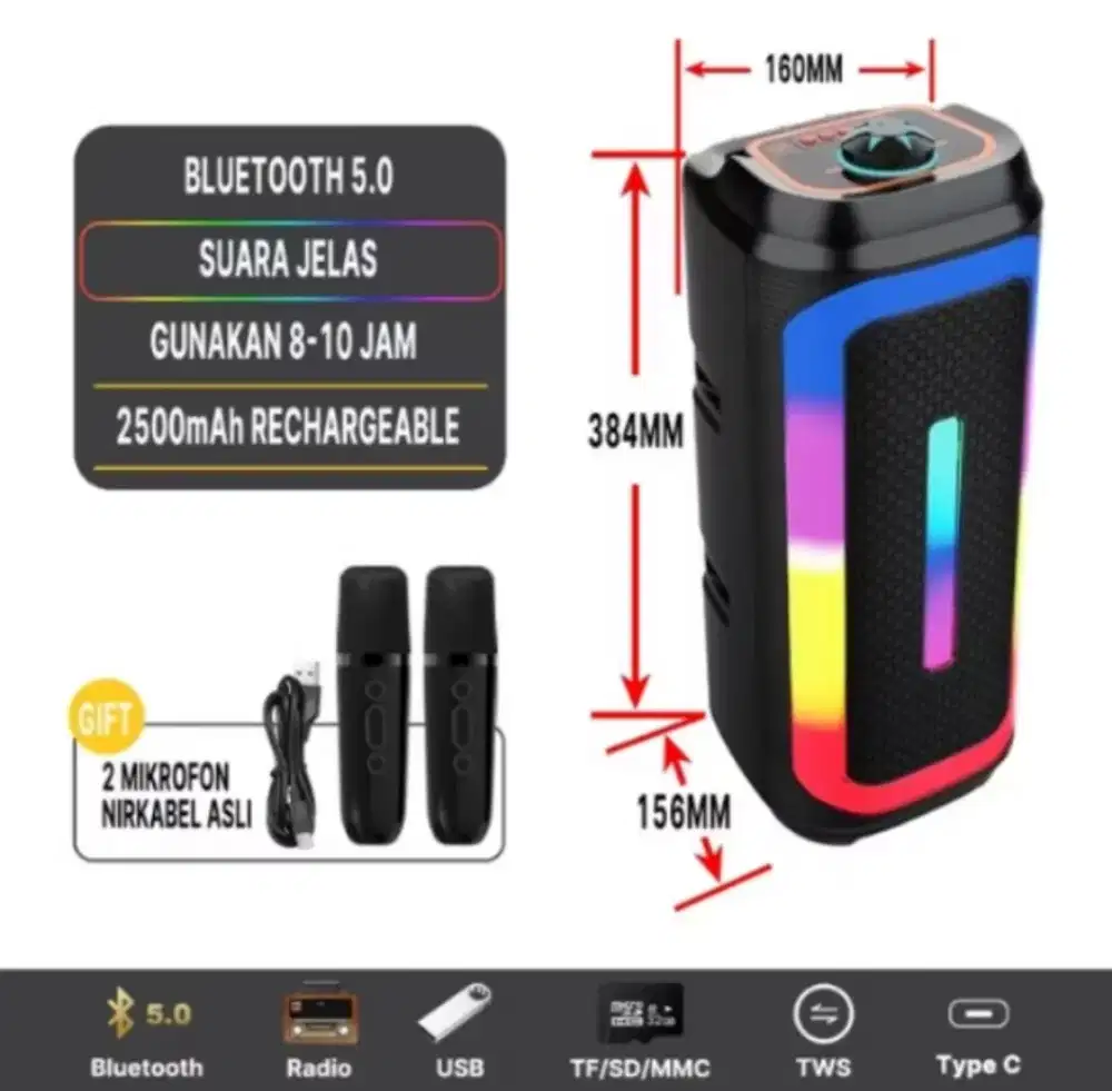 Speaker bluetooth karaoke +2 mic wireless