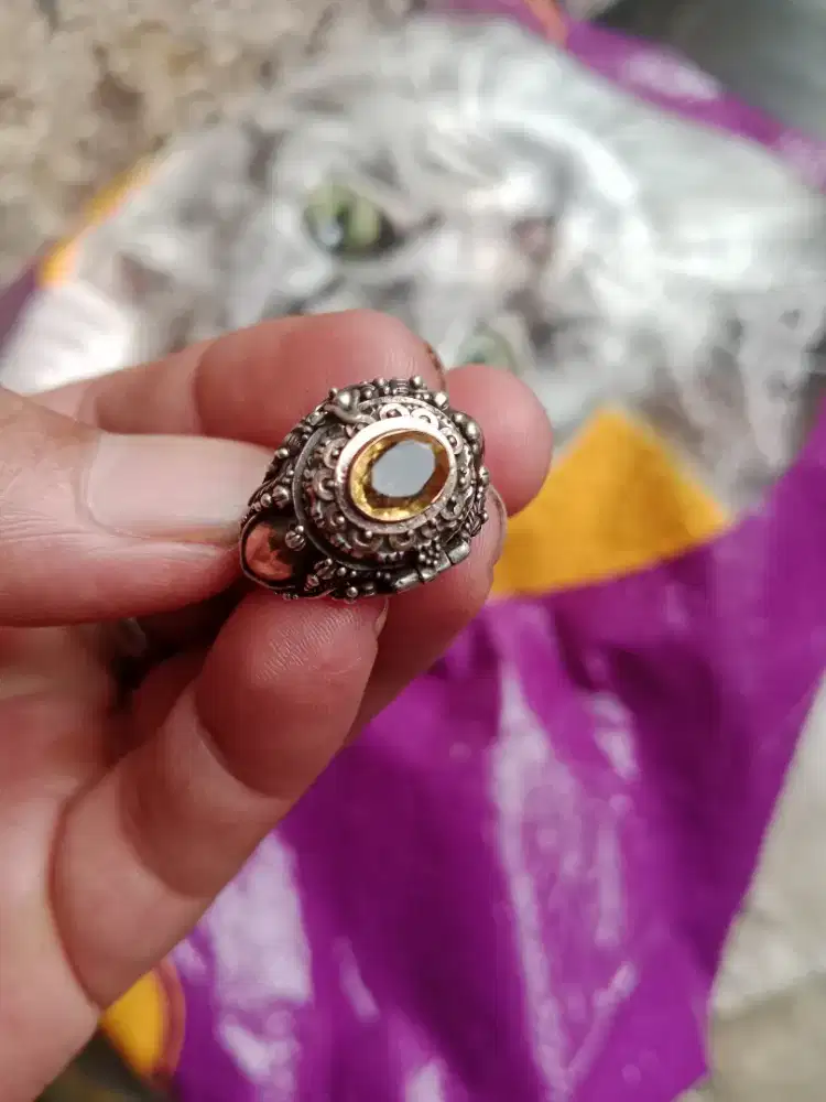 Cincin ukir silver kombinasi gold
