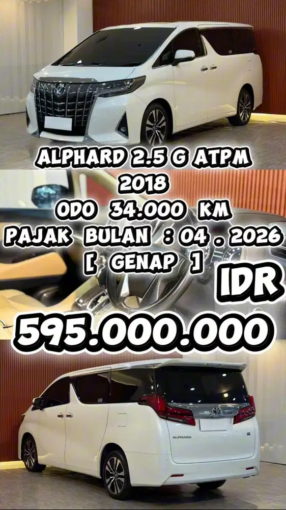 [ ODO 34.000 KM ] TOYOYA ALPHARD G ATPM 2.5 AT 2018 CASH, KREDIT, TT