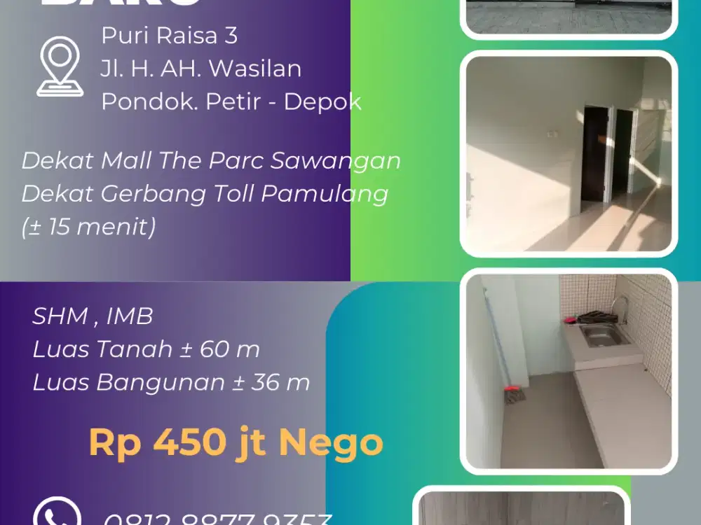 Rumah Baru Siap Huni di Puri Raisa 3 Pondok Petir, Sawangan Depok