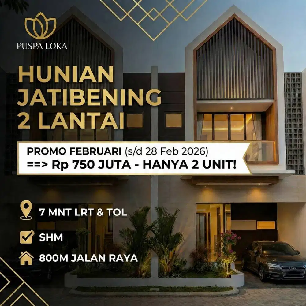 Rumah Jatibening 2 Lantai Cluster 7 menit dari Pintu Tol & Stasiun LRT