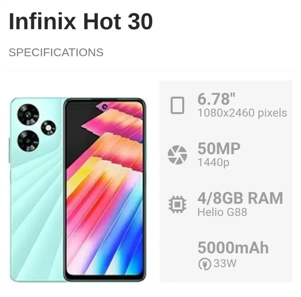 Infinix HOT 30 8/128 Minusan Nett 950rb Pads. Lok.Kalimalang.