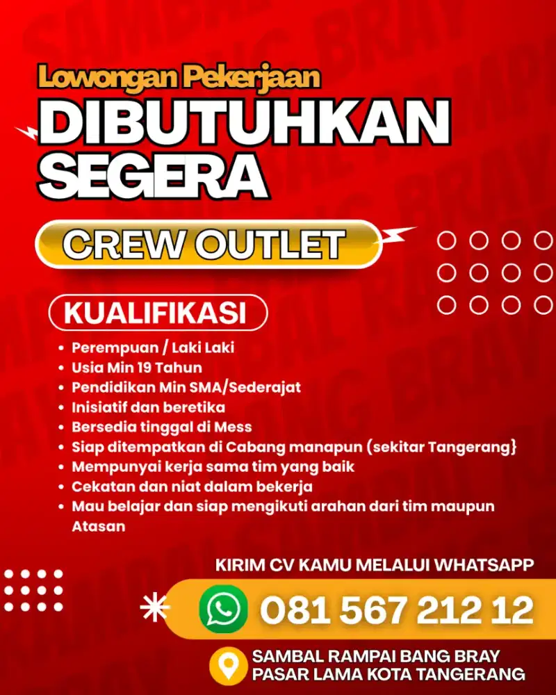 DI BUTUHKAN CREW OUTLET PRIA