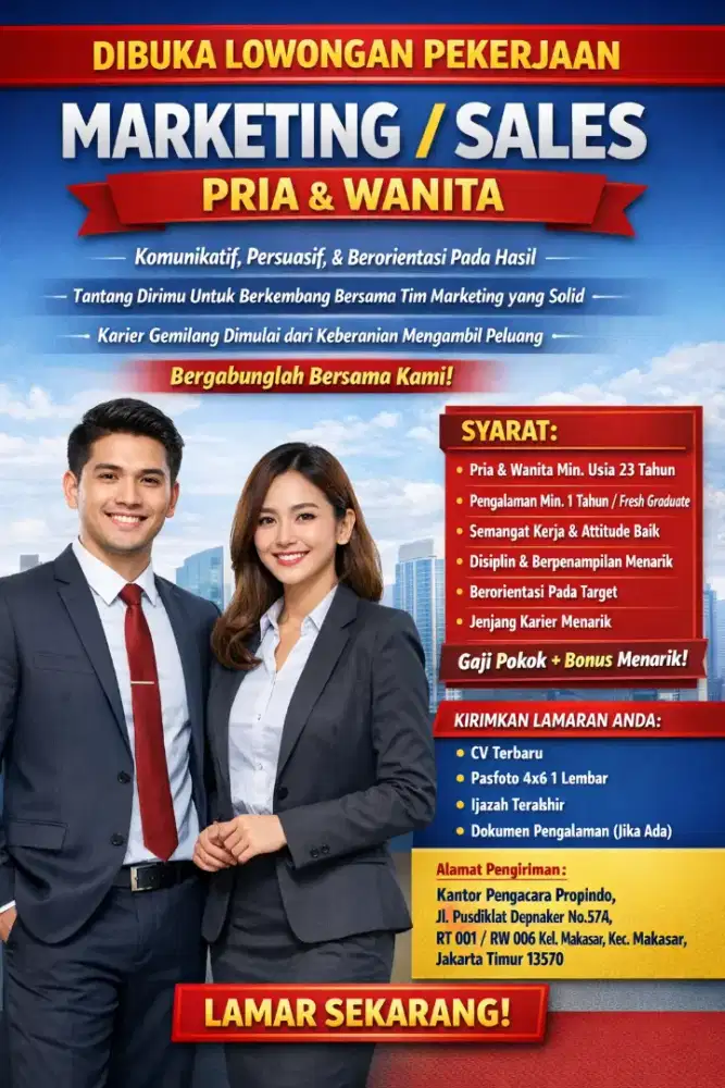 LOWONGAN KERJA SALES MARKETING LANGSUNG WAWANCARA