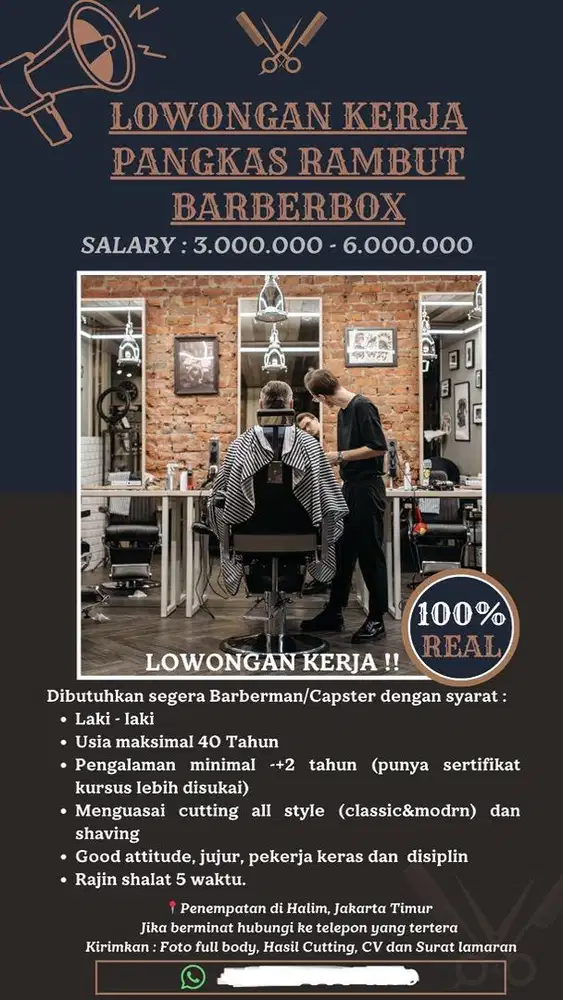 LOWONGAN KERJA BARBERMAN / PANGKAS RAMBUT / KAPSTER