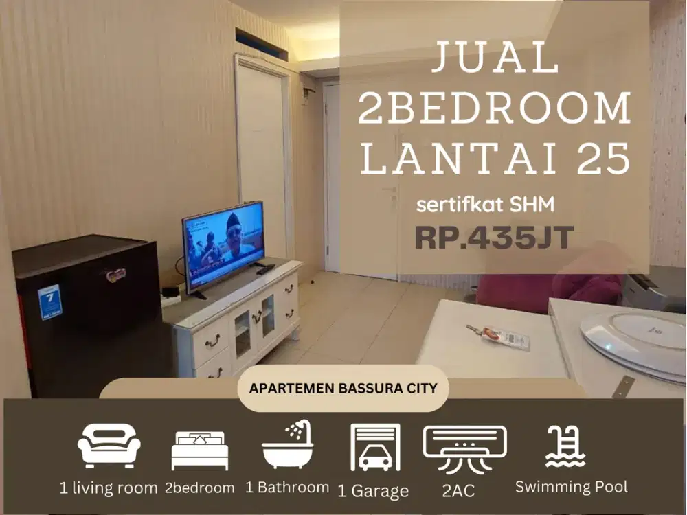 jual 2kamar full furnished SHM samping mall murah apartemen bassura city