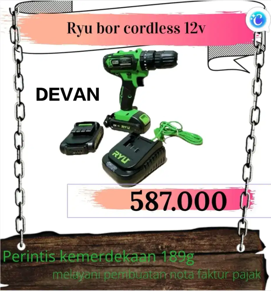 Bor cordles ryu 12v RCD12V murah bergaransi