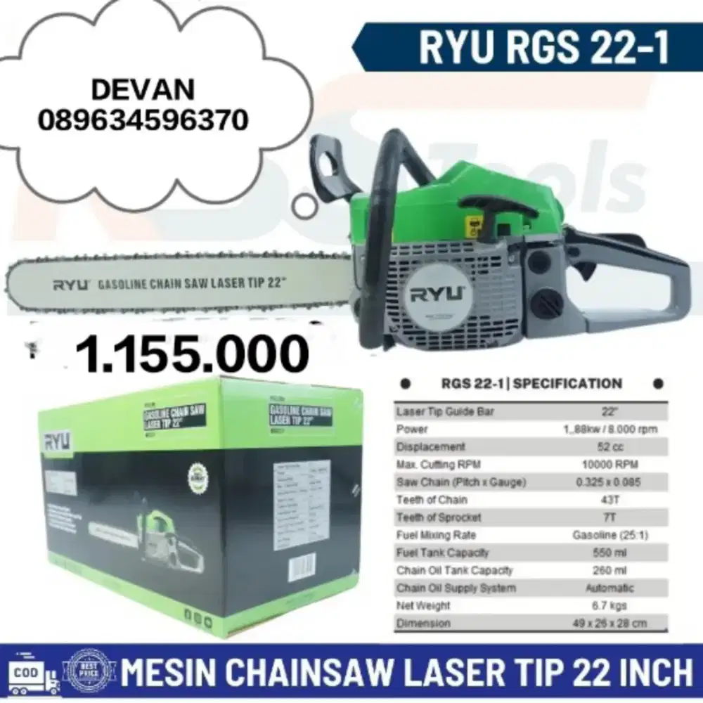 Chain saw ryu 22 RGS22 murah bergaransi