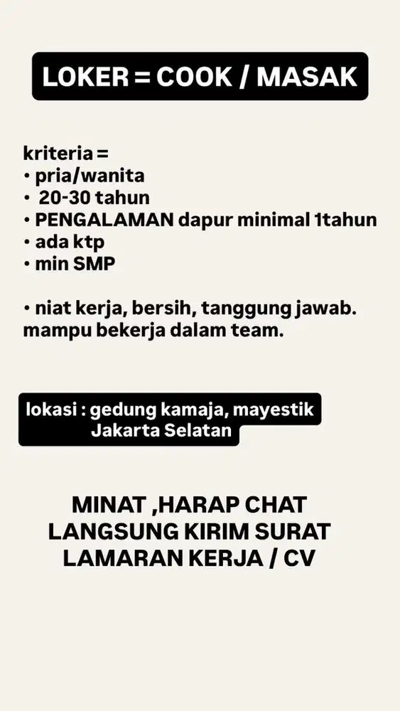 LOKER MASAK COOK