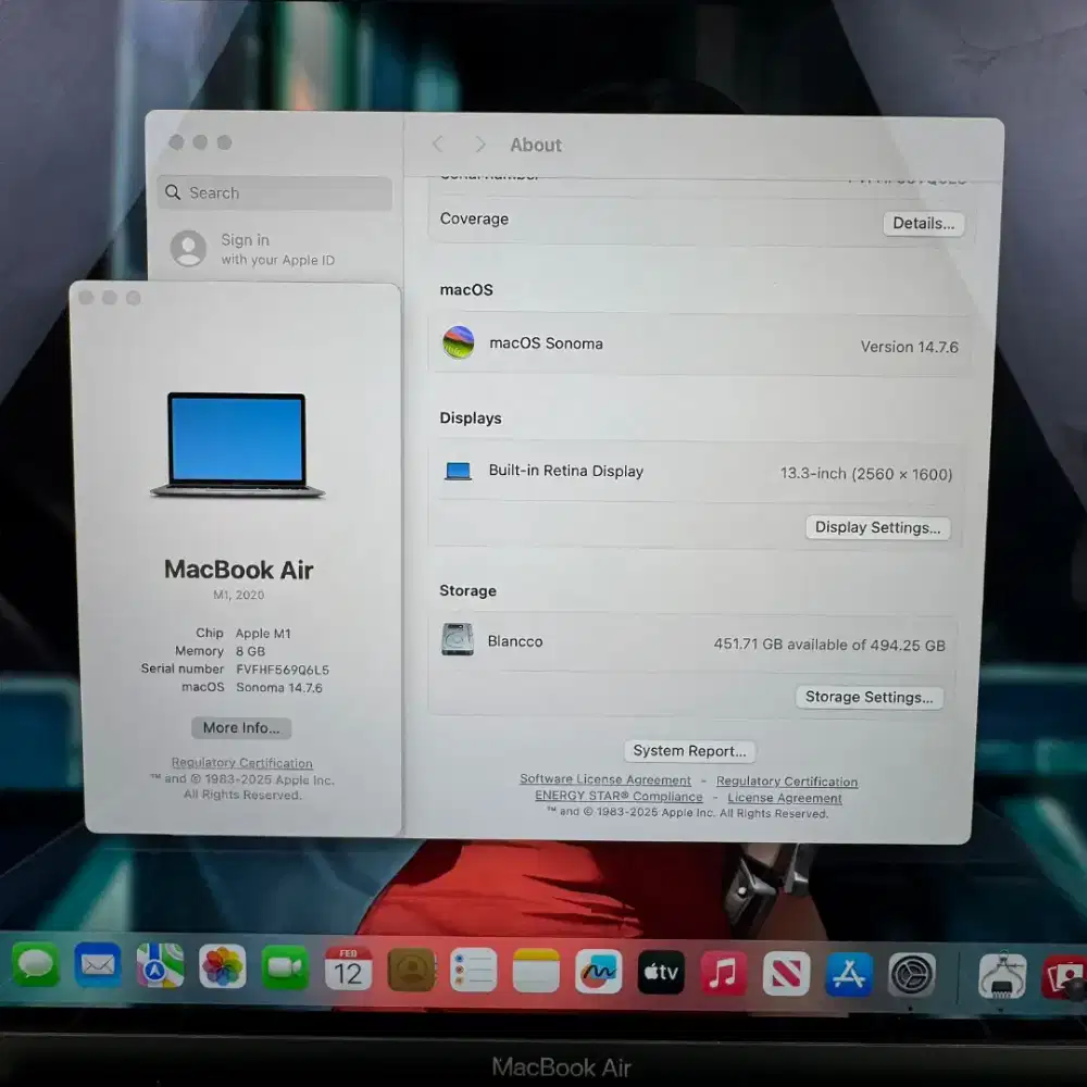 Macbook Air M1 13 Inch Ram 8 Ssd 512  lengkap full set Space Grey