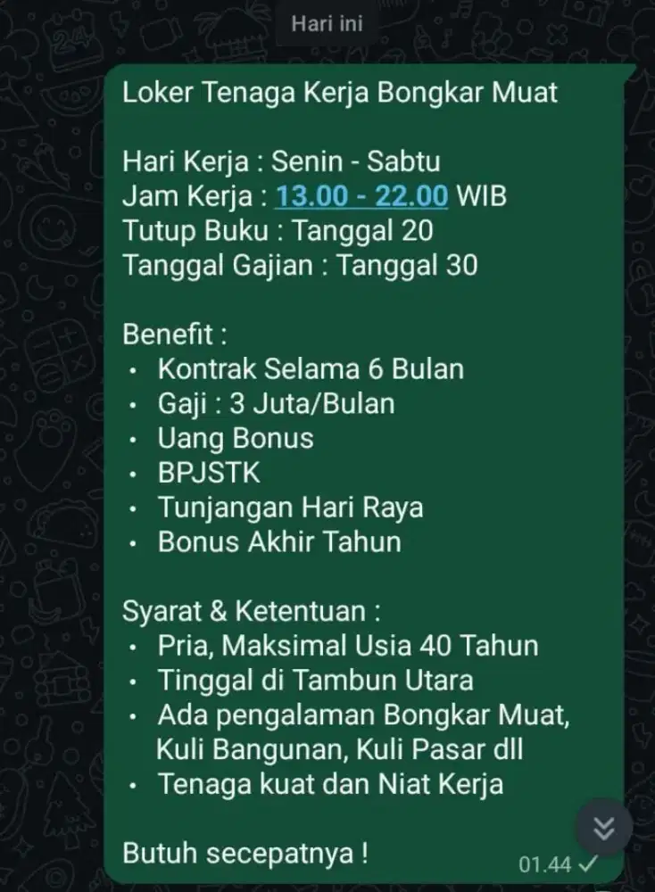 Butuh secepatnya, orang yg kerjanya gesit dan semangat
