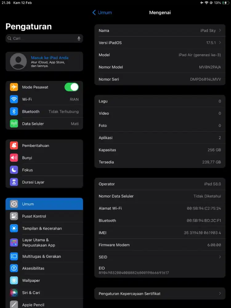 Dijual iPad Air gen 3 256 gb iBox