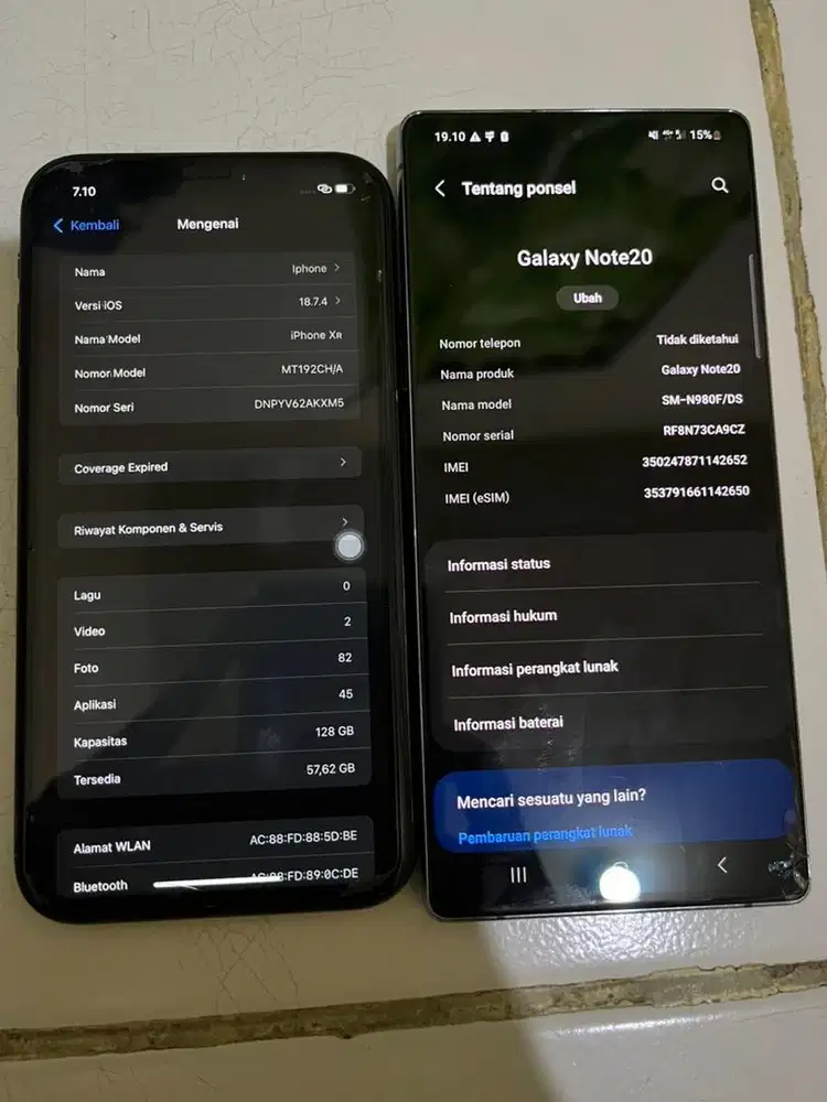 SAMSUNG NOTE 20 dan IPHONE XR25000