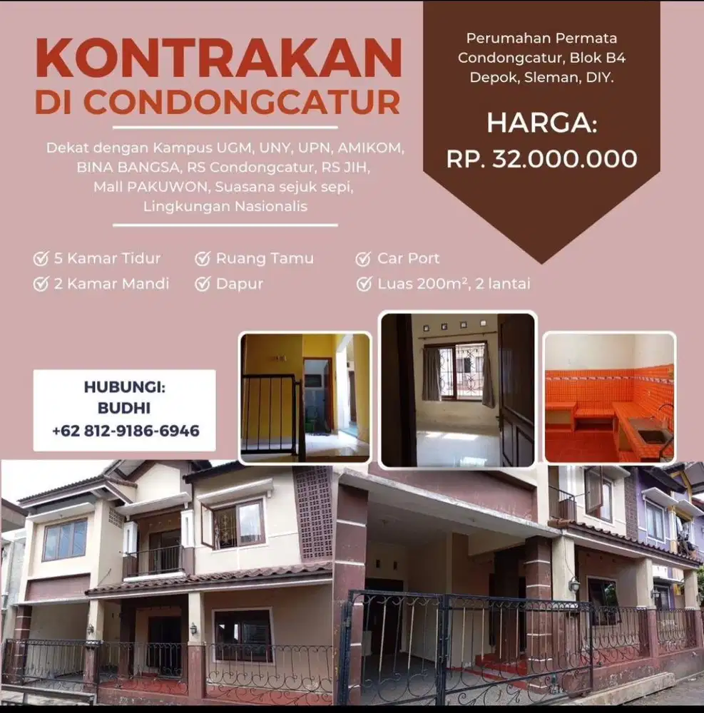 For Rent : Perum permata Condong Catur No B4 Yogyakarta