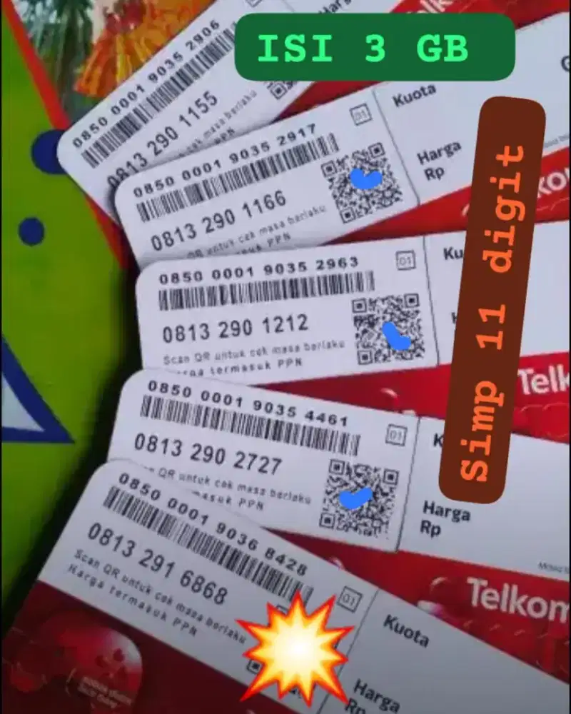 11 DIGIT KARTU TELKOMSEL ISI  KUOTA 3 GB NASIONAL.