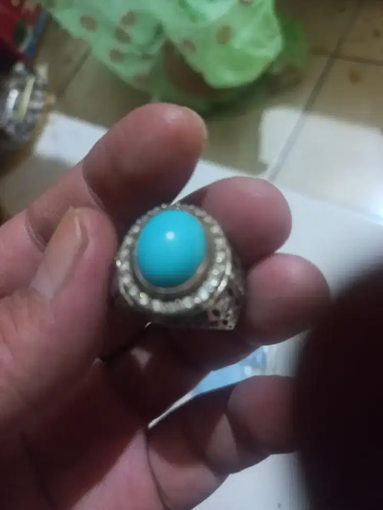 Cincin Perak Batu Pirus Blue Fancy Ori