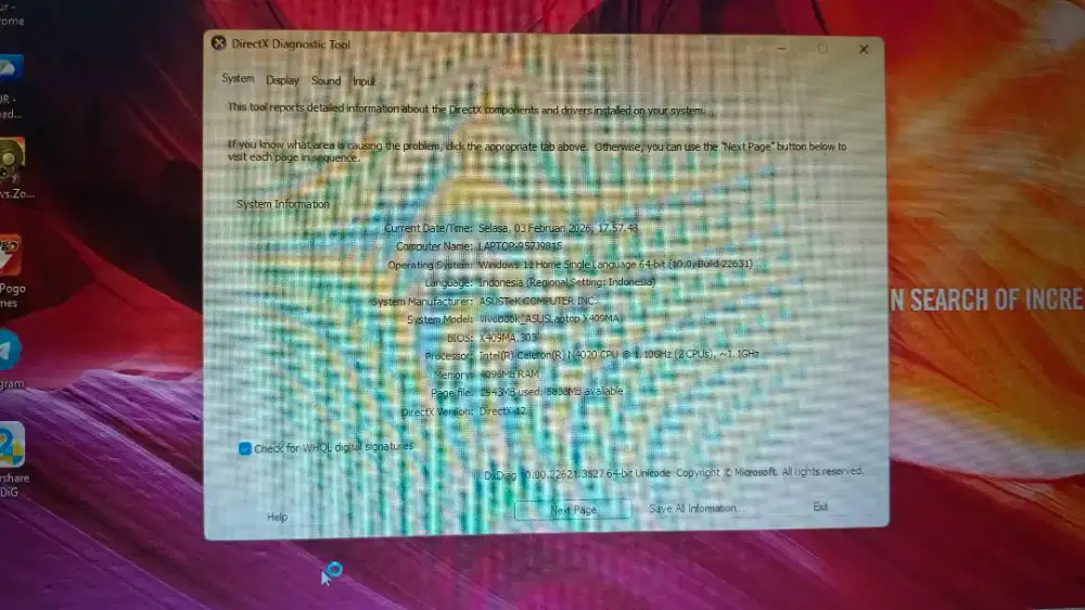 JUAL LAPTOP ASUS PEMAKAIAN PERTAMA JUAL BUTUH