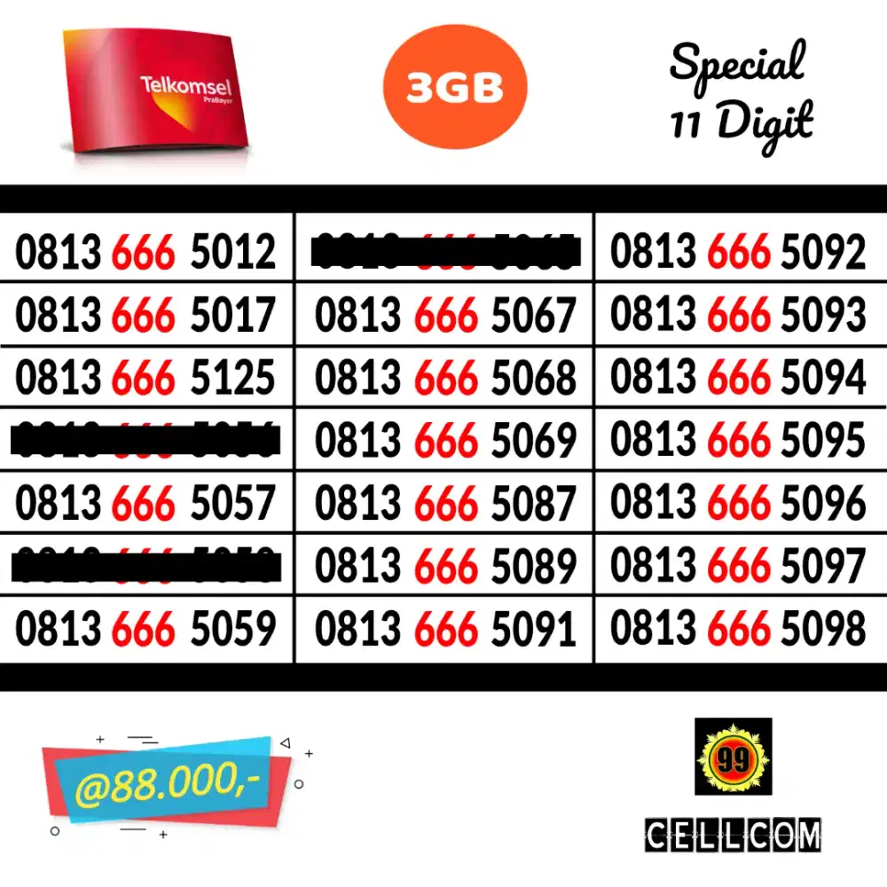Nomor Cantik Simpati 11 Digit New Segel 3GB Termurah