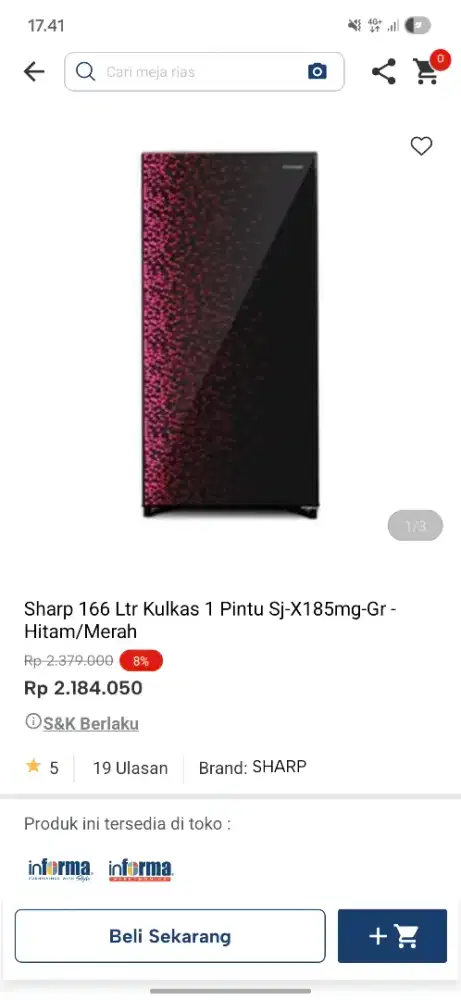 Ready stok kulkas 1 pintu murah