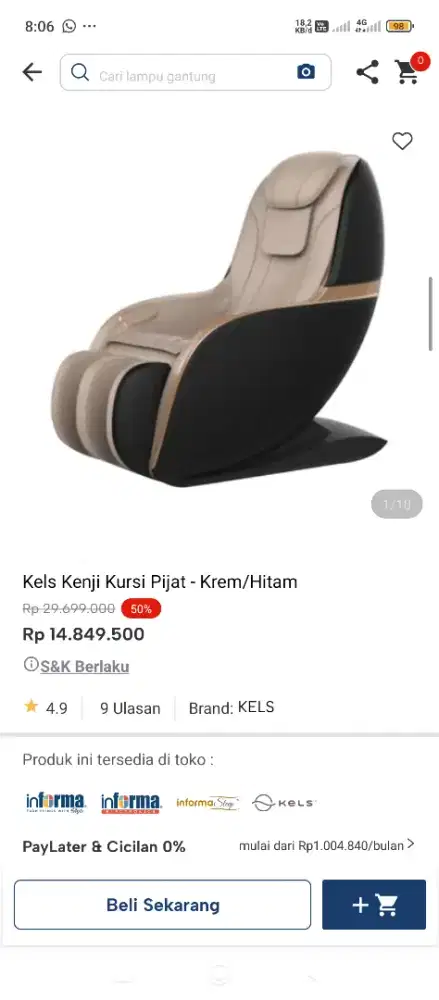 Kursi pijat diskon 50% bisa cicilan tanpa dp pakai indodana paylater