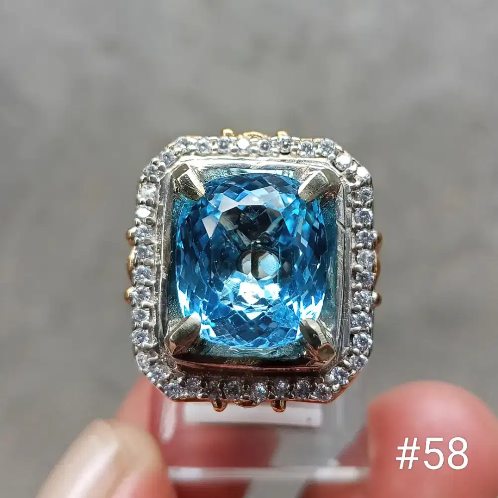 Batu permata natural blue topaz swiss, id card GEM'S lab