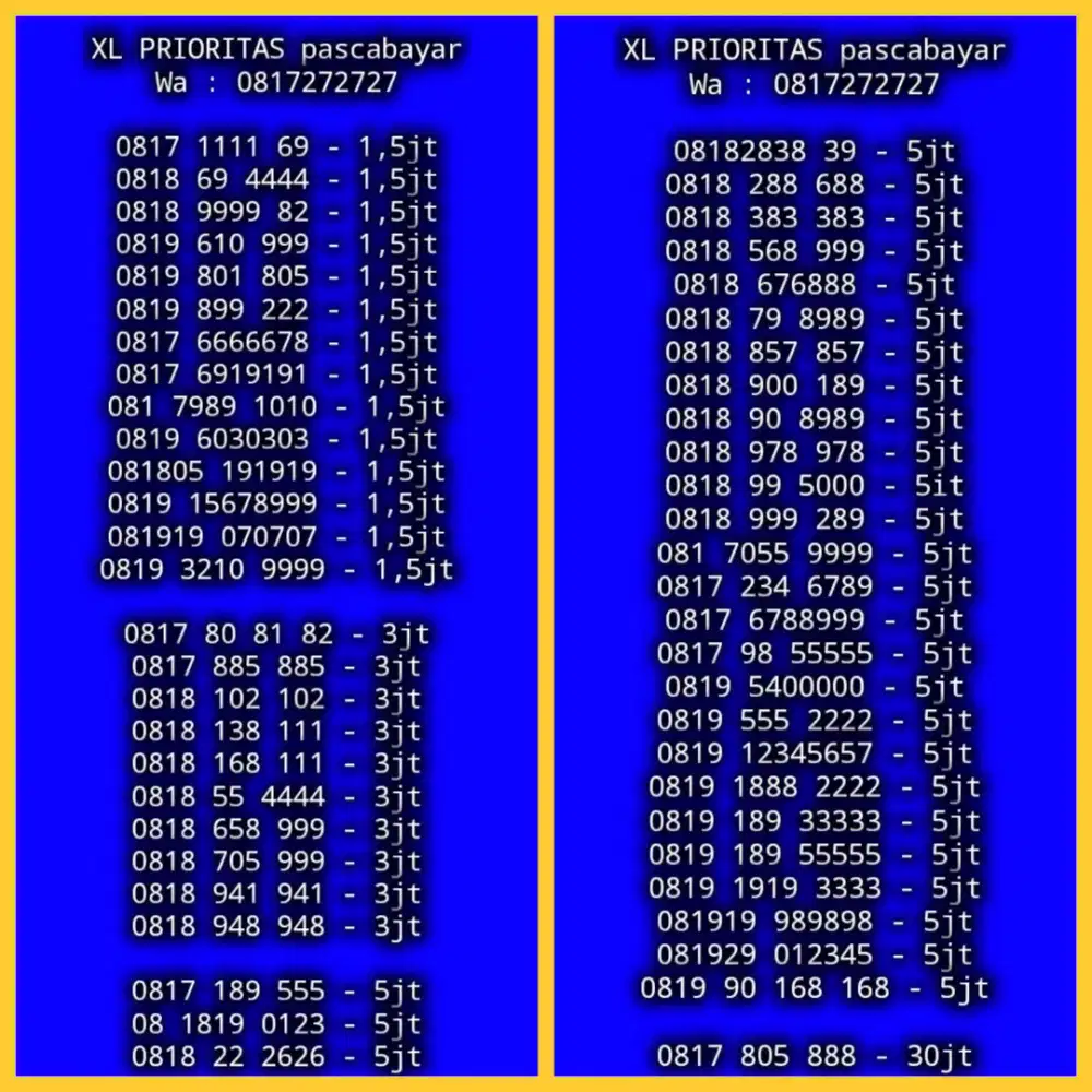 NOMOR CANTIK XL PRIORITAS PASCABAYAR