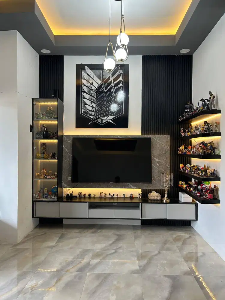 BACKDROP TV MINIMALIS , WARNA HITAM CUSTOM