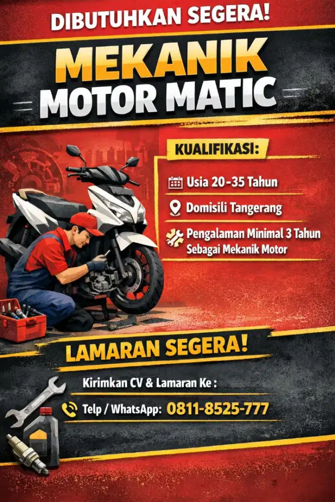Mekanik motor pengalaman min 3 thn