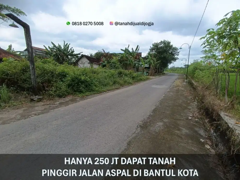 Tanah Dijual Pinggir Jalan Aspal dekat RSUD Bantul Kota di Trirenggo Siap Bangun