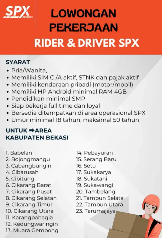 LOWONGAN KERJA KURIR SPX RIDER & DRIVER (SHOPEE EXPRESS)