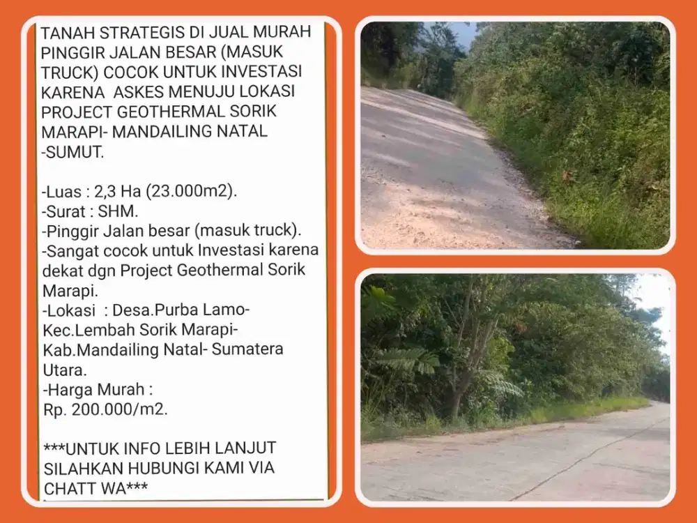 Tanah Strategis 23.000m2 di Lembah Sorik Marapi-Mandailing Natal.