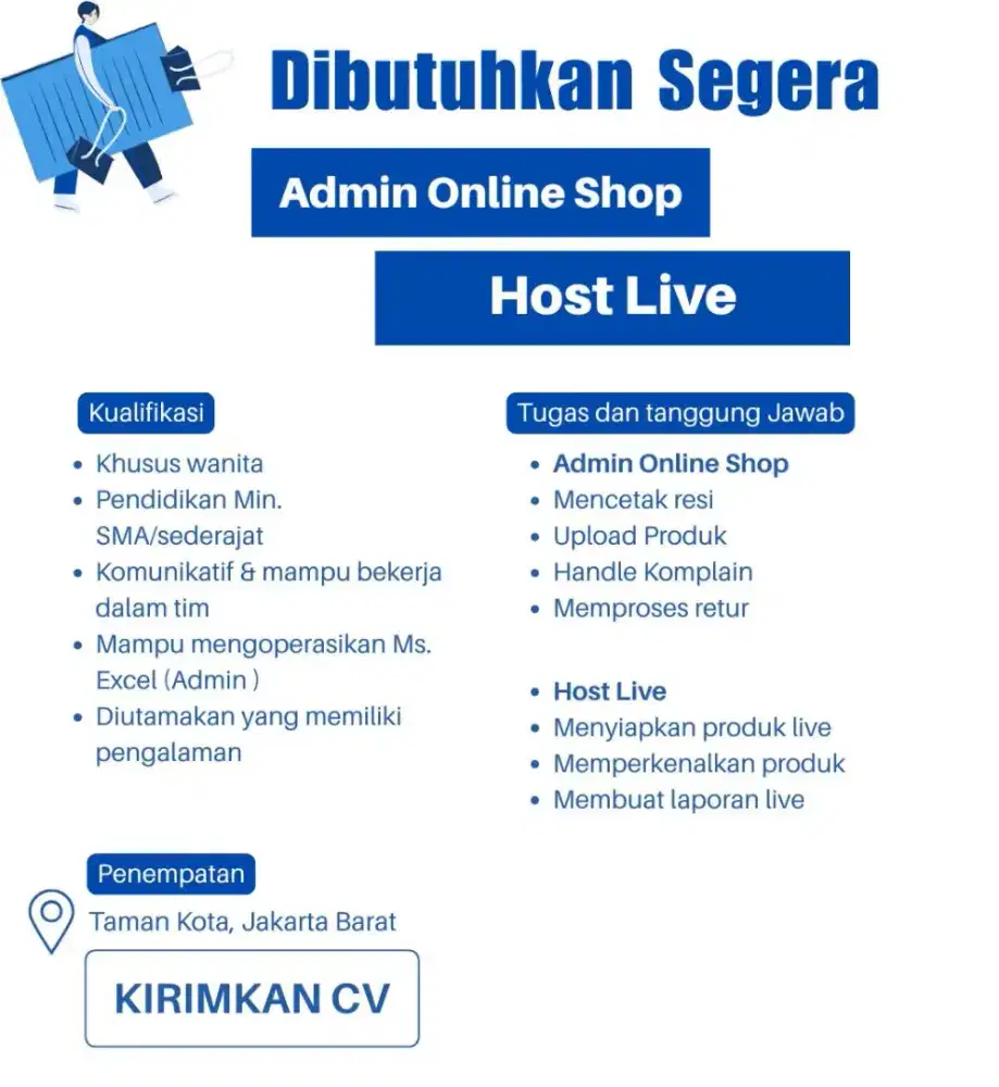 Lowongan Kerja Host Live, Admin Online Shop