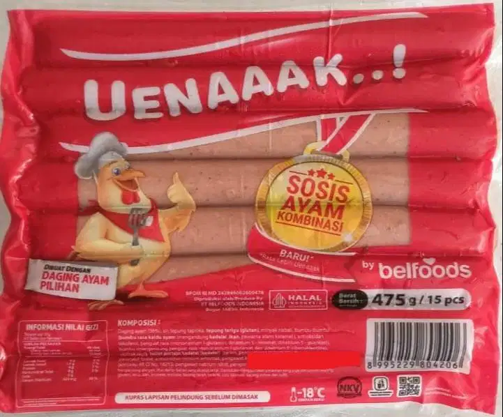 Belfoods Sosis Ayam Panjang 475 Gram Isi 15 Pcs