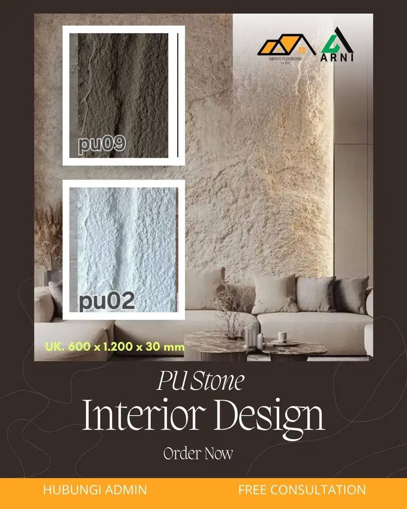 PU Stone Motto Tebal 30mm|Hiasan Dinding Batu Alam