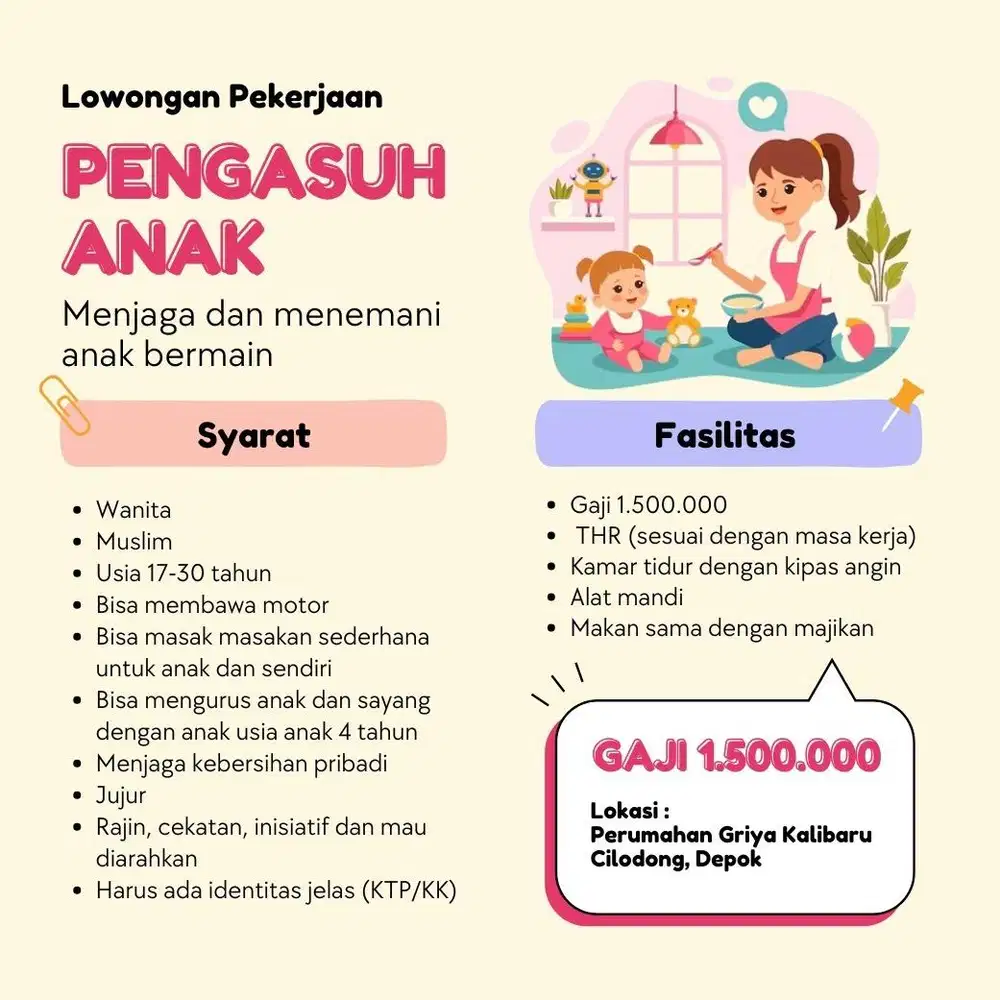 Lowongan Pengasuh Anak / Baby sitter MENGINAP