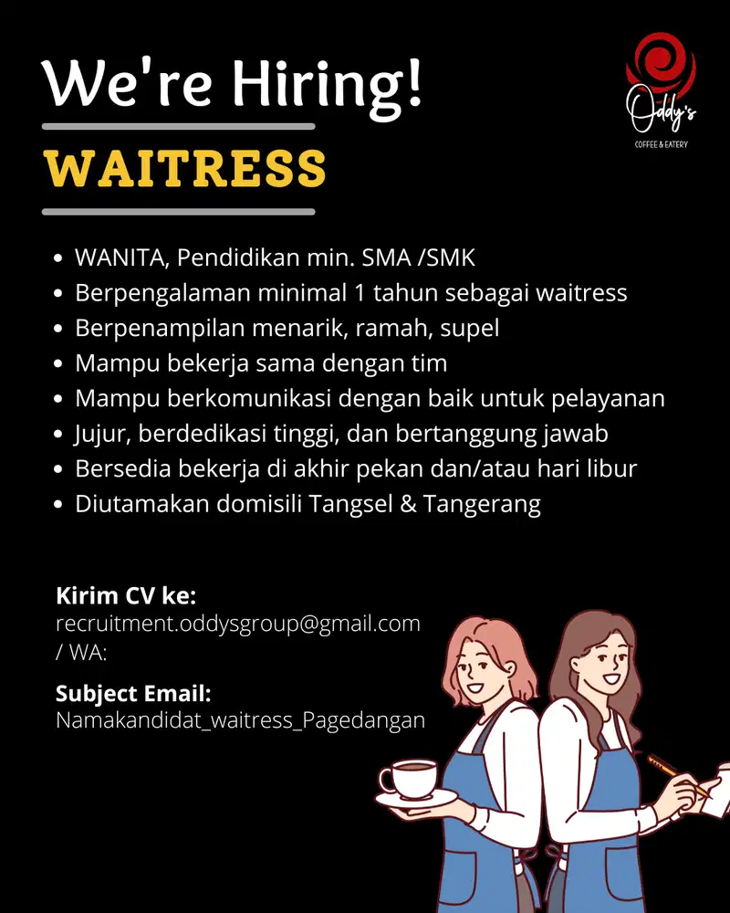 WE'RE HIRING WAITRESS