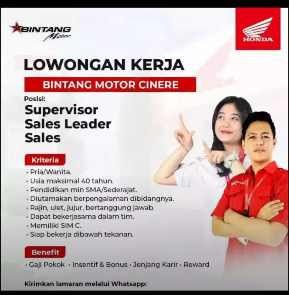 Dibutuhkan sales spv motor honda