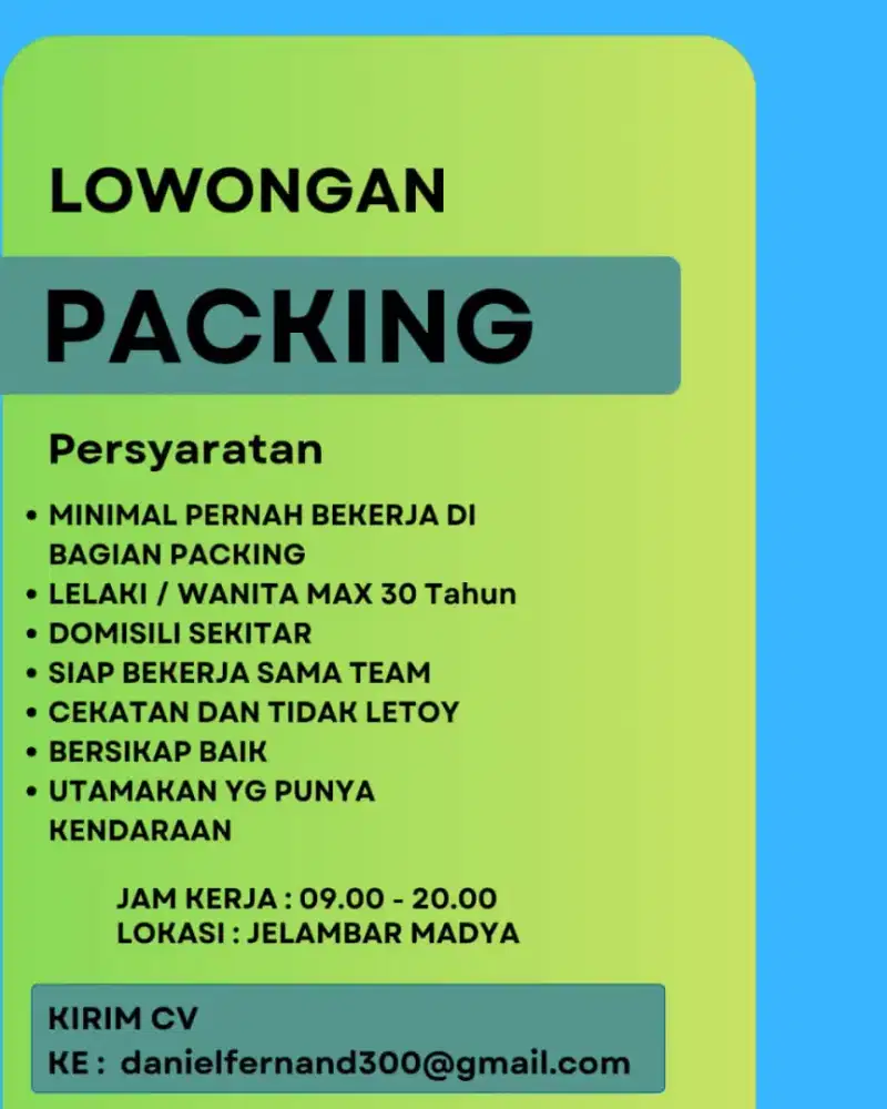Lowongan admin packing barang olshop