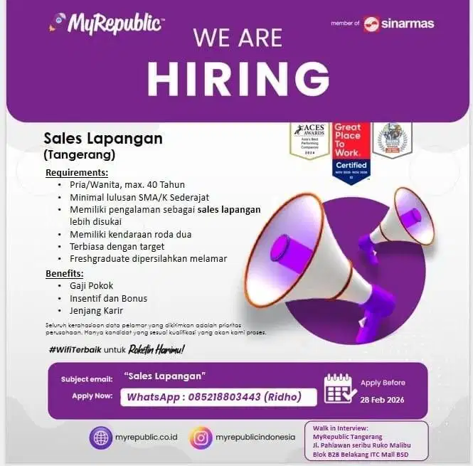 We Are Hiring Sales WiFi MyRepublic